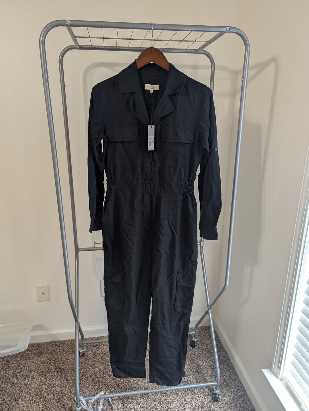 Martha by Martha Stewart Black Utility Jumpsuit Long Sleeve Button Sz M